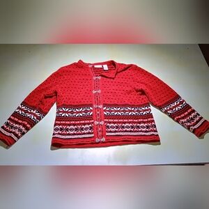 Red Festive Patterned Cardigan Sweater